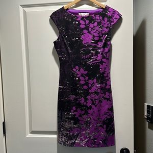 Purple Floral Print Knit Dress